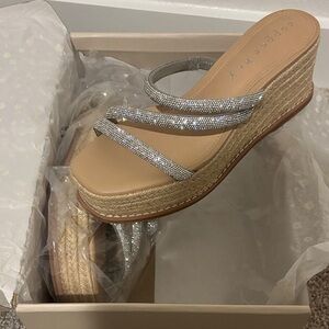Copper Key Silver Glitter Wedge Sandals